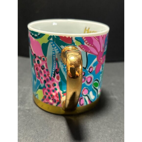 Lilly Pulitzer Happy Hour Ceramic Mug Tone Gold Tone Handle Colorful Floral - Picture 4 of 8